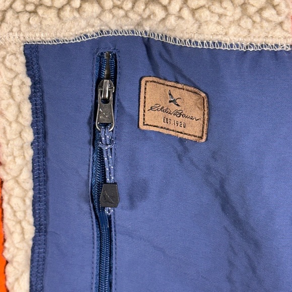 Eddie Bauer Cream and Blue Sherpa Vest with Orange Highlights - Picture 2 of 4